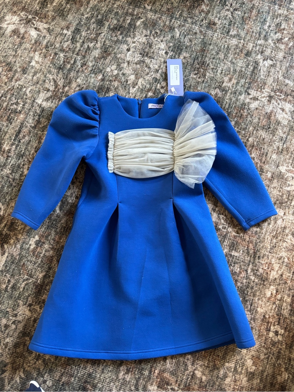 Moondust Royal Blue Girls' Dress with Cream Tulle Accent
